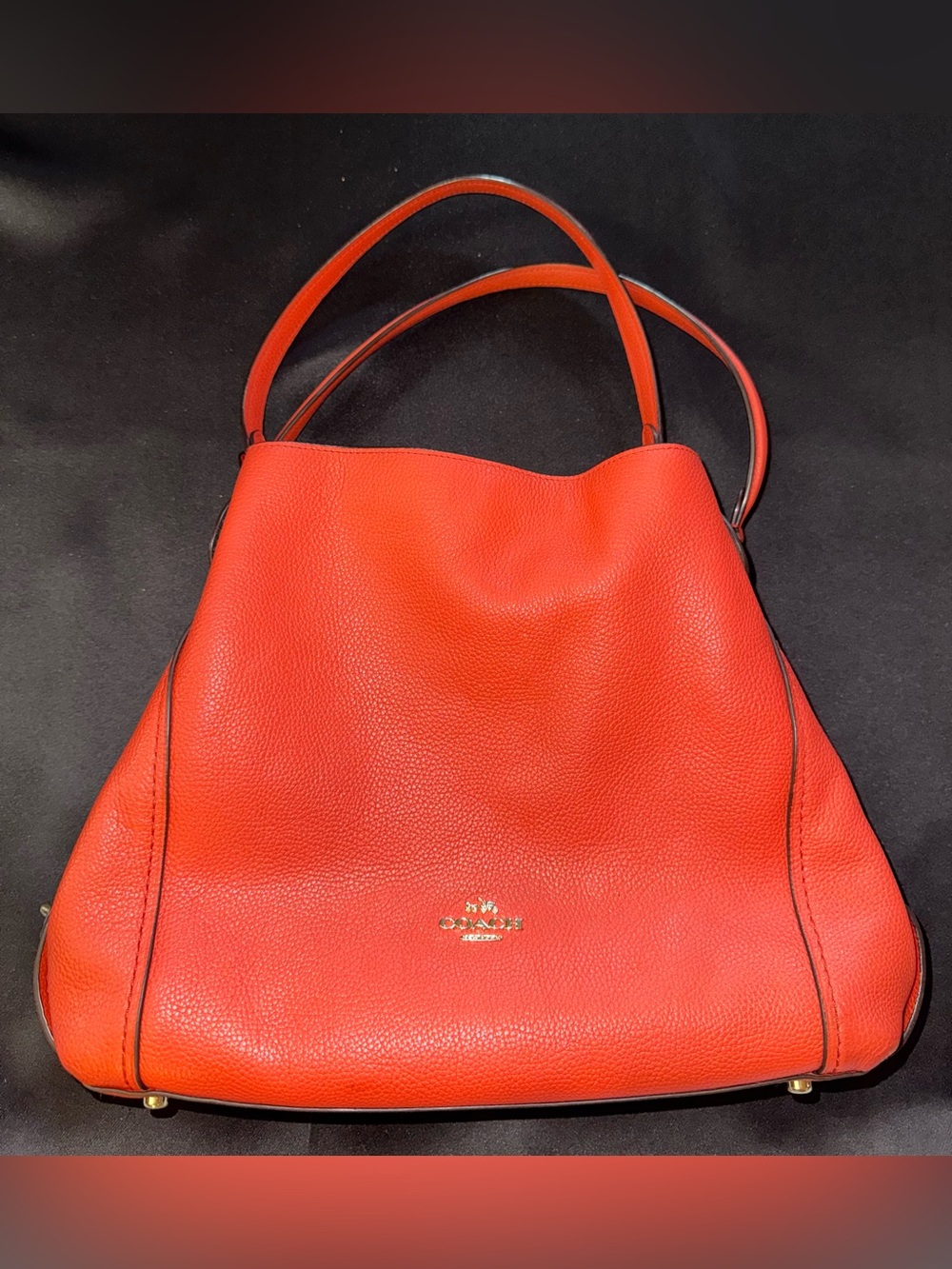Coach Edie Pebbled Leather Shoulder Tote in Orange-Red